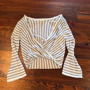 Lovestitch gray and White Striped Crossover Top